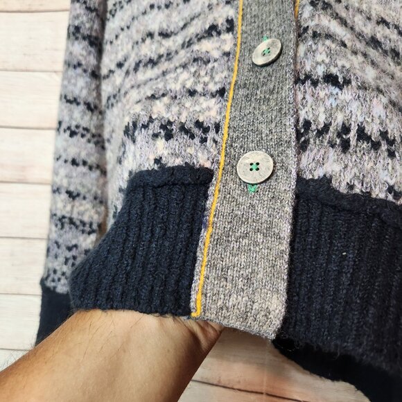 Anthropologie Pilcro Mash Up Cardigan Sweater Mixed Print 3 Button Womens Size L - Picture 6 of 16